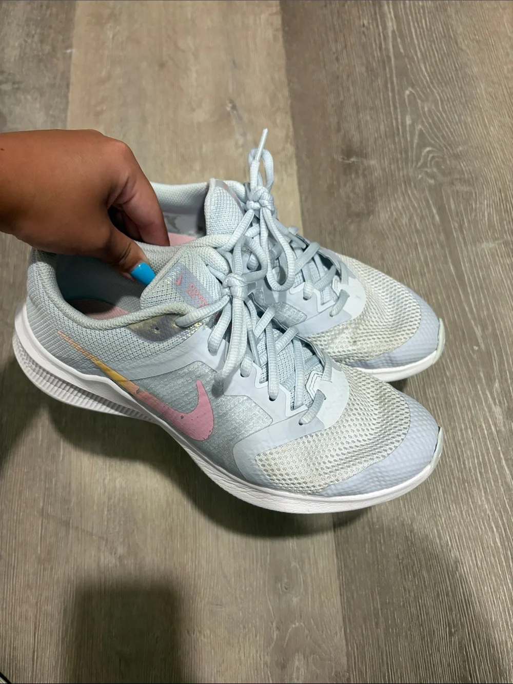 Nike Youth Lightweight Athletic Sneakers - Light Blue with Pink Accents